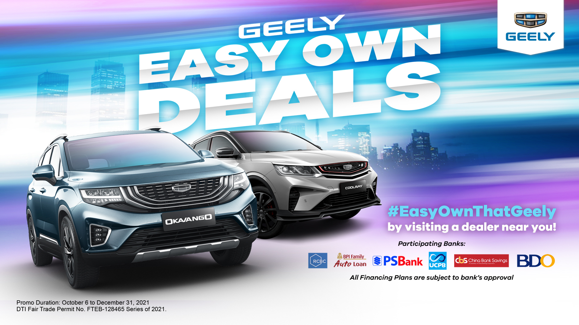 Geely PH Offers Special Financing Promos for Coolray, Okavango