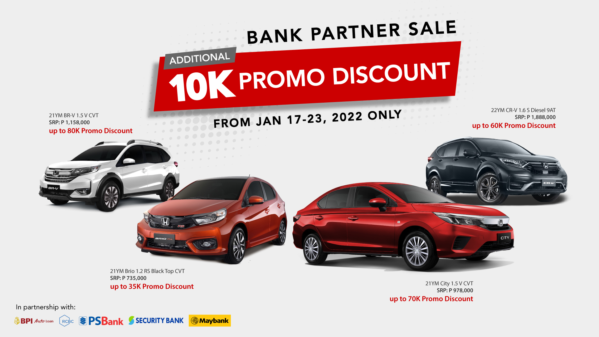 Honda offers exclusive discounts with Bank Partners this January