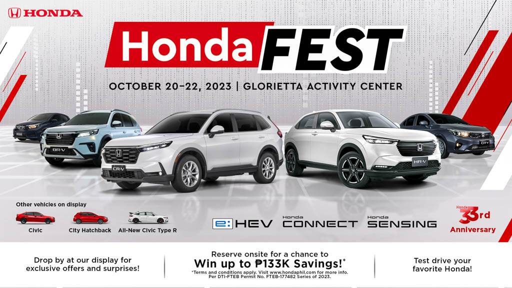 Honda Cars PH celebrates 33 years, Visit Honda Fest at Glorietta on October 20-22, 2023